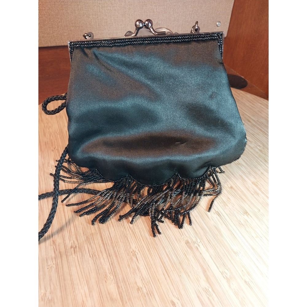 Lancome Black Multi Color Beaded Sequined Small 6" Snap Evening Bag Corded Strap - Picture 12 of 16